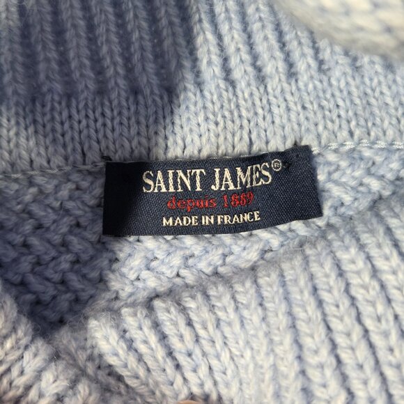 Saint James Sweater Womens 8 Blue Alpaca Wool Blend Nautical Textured Rollneck - Picture 3 of 11
